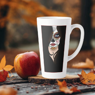 Taza De Café Latte Rosa Sugar Skull Retrato