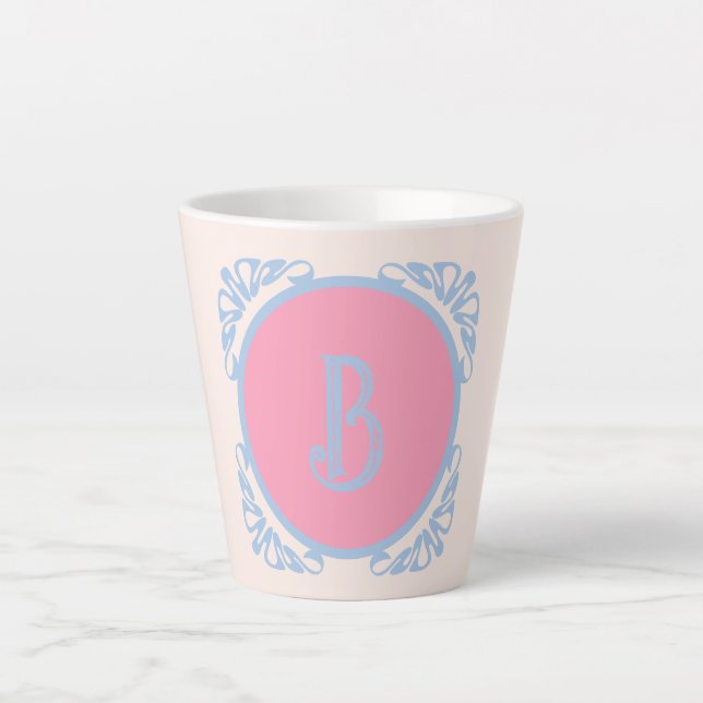 Taza De Café Latte Rosa y azul personalizados (Anverso)