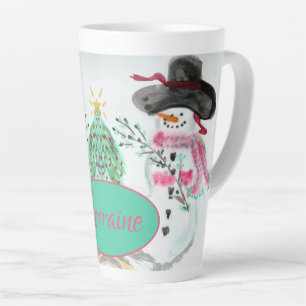 Taza De Café Latte Rosa Y Turquesa