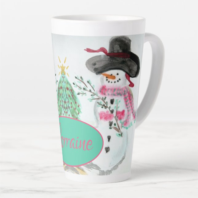 Taza De Café Latte Rosa Y Turquesa (Ángulo derecho)