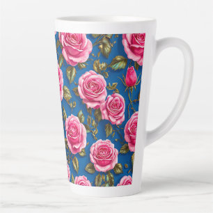 Taza De Café Latte Rosas 3d rosadas