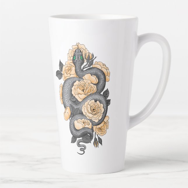 Taza De Café Latte Rosas amarillas y serpientes (Derecha)