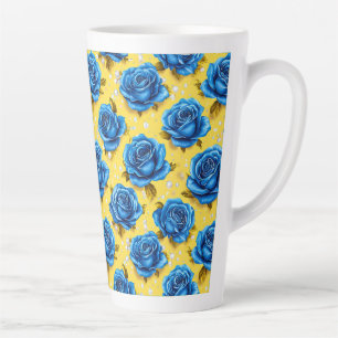 Taza De Café Latte Rosas azules 3d