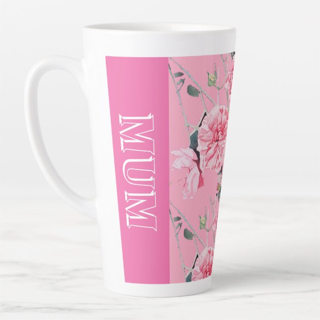 Taza De Café Latte Rosas de col rosado Rosa Mamá floral acuarela Mug (Izquierda)