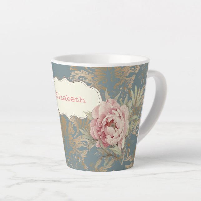 Taza De Café Latte Rosas de Damasco de Oro Elegantes de moda (Ángulo derecho)