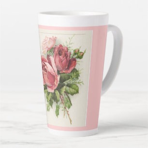Taza De Café Latte Rosas de época de arte de época