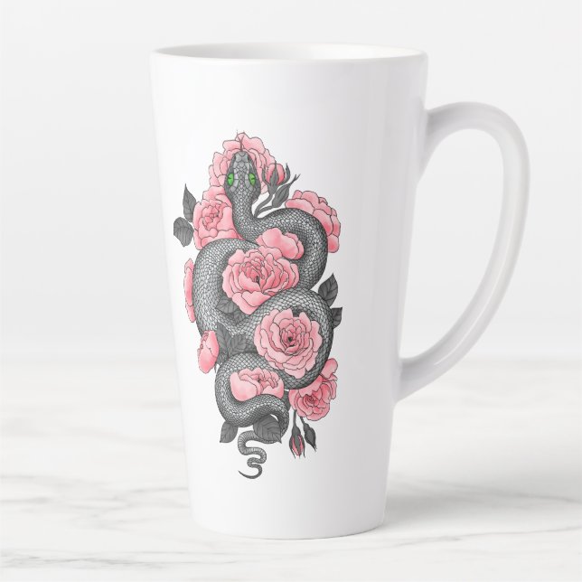 Taza De Café Latte Rosas de serpientes y melocotones (Derecha)