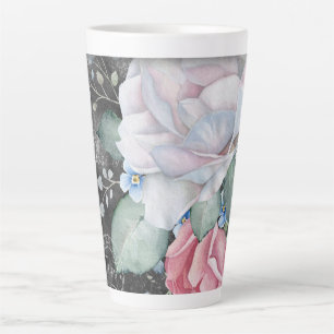 Taza De Café Latte Rosas de tiza acuarela