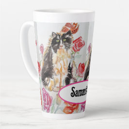 Taza De Café Latte Rosas De Tuxedo Cat Cute Flores Gatos Rosa De Acua