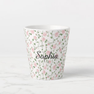 Taza De Café Latte Rosas Florales Rosadas Bonitas