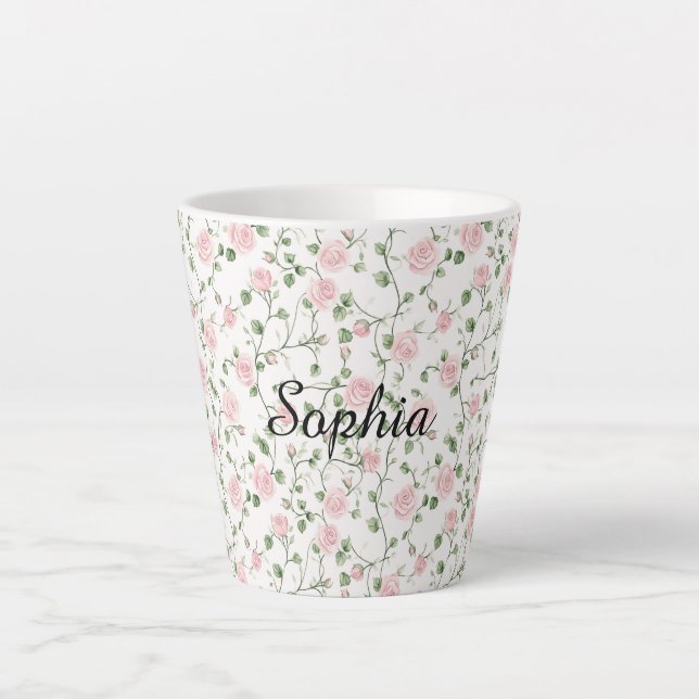 Taza De Café Latte Rosas Florales Rosadas Bonitas   (Anverso)