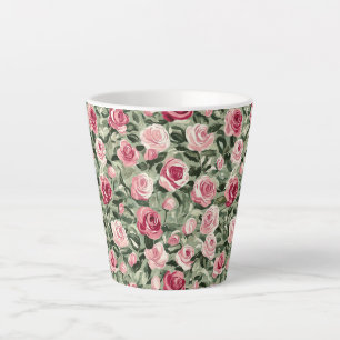 Taza De Café Latte Rosas Florales Rosadas Rojas Verdes