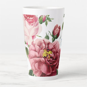 Taza De Café Latte Rosas Inglesas Románticas Elegantes Vintage Rosa