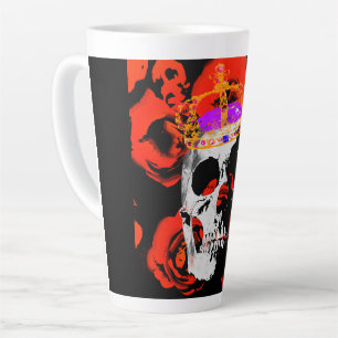 Taza De Café Latte Rosas rojas de cráneo gótico