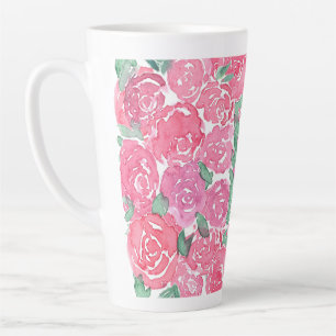 Taza De Café Latte Rosas románticas en acuarela patrón floral rosa ro