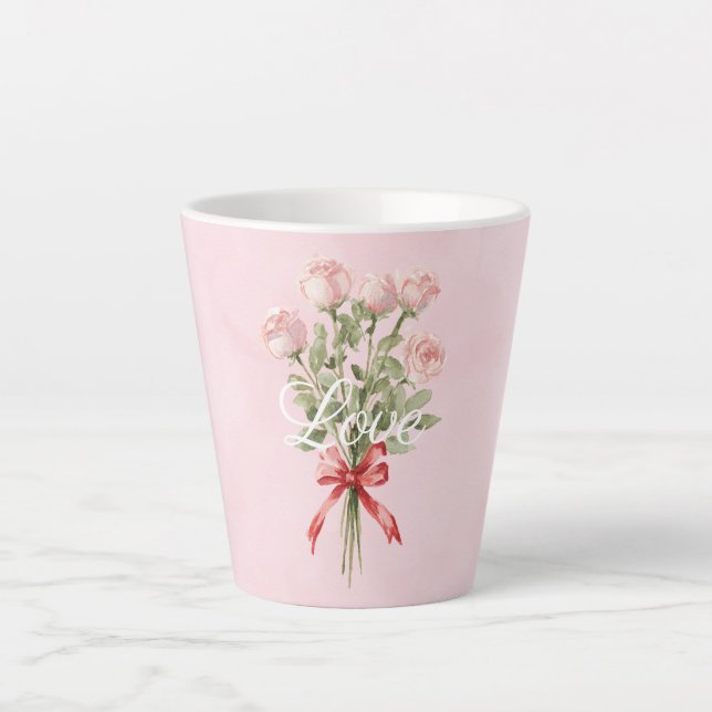 Taza De Café Latte Rosas Rosadas Amor Floral (Anverso)