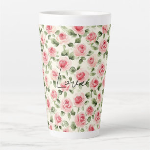 Taza De Café Latte Rosas Rosadas Bonitas Floral