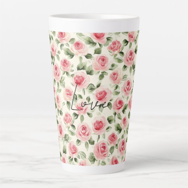 Taza De Café Latte Rosas Rosadas Bonitas Floral (Anverso)