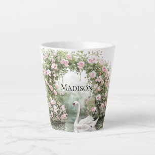 Taza De Café Latte Rosas Rosadas Románticas Lago de los Cisnes Floral