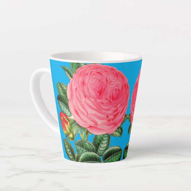 Taza De Café Latte Rosas rosas rosas para Aqua Blue (Ángulo izquierdo)