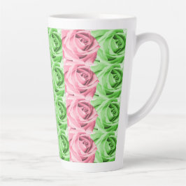 Taza De Café Latte Rosas rosas y verdes Latte Mug
