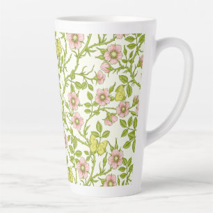 Taza De Café Latte Rosas silvestres y mariposas /rosa/verde pálido/am