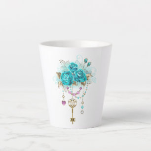 Taza De Café Latte Rosas turquesas con llaves