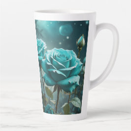 Taza De Café Latte Rosas Verde azulados sin tiempo