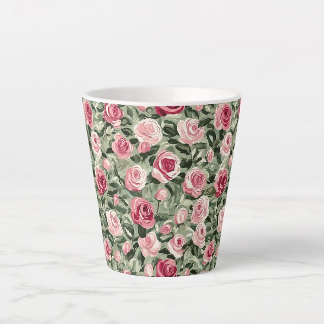 Taza De Café Latte Rosas verdes rojas rosadas Floral  (Anverso)