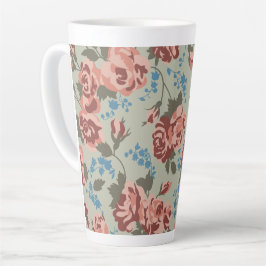 Taza De Café Latte Rosas y campanillas azules