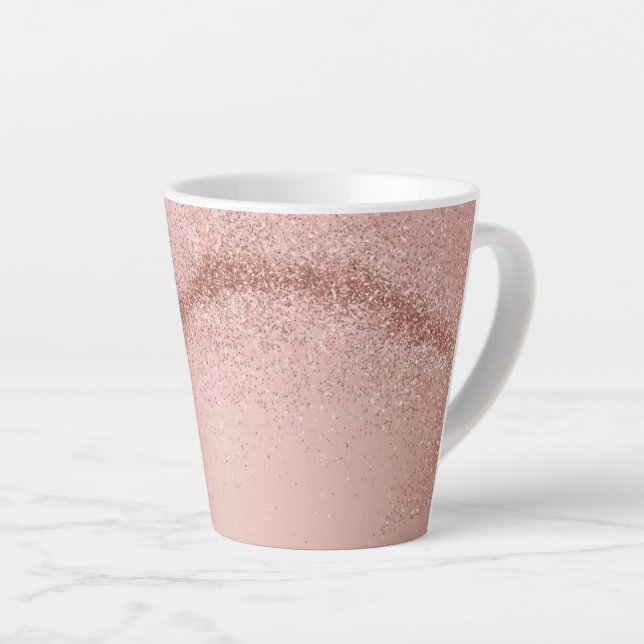 Taza De Café Latte Rose Gold Pink Glitter Latte Mug (Ángulo derecho)