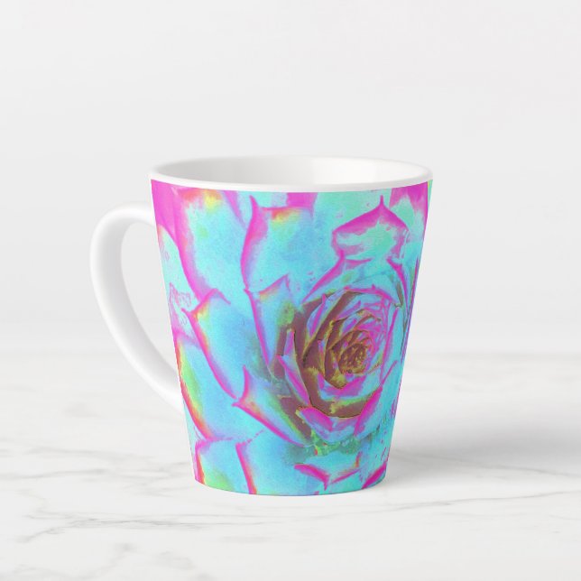 Taza De Café Latte Rosette de sedición azul y rosa caliente (Ángulo izquierdo)