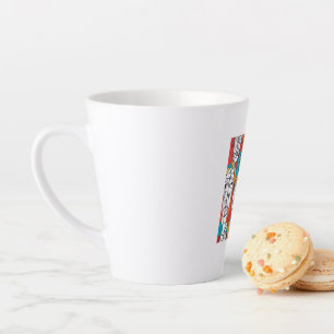 Taza De Café Latte Rostros abstractos vibrantes - Línea de arte conte