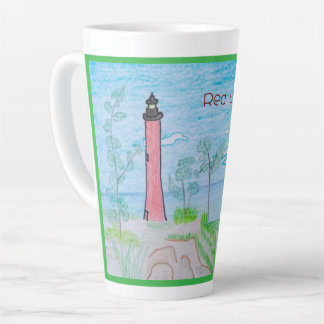 Taza De Café Latte Rótulo verde del faro rojo Kelly