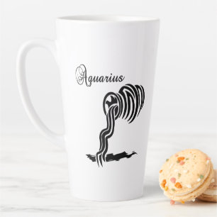 Taza De Café Latte Rótulo y símbolo acuario zodiaco
