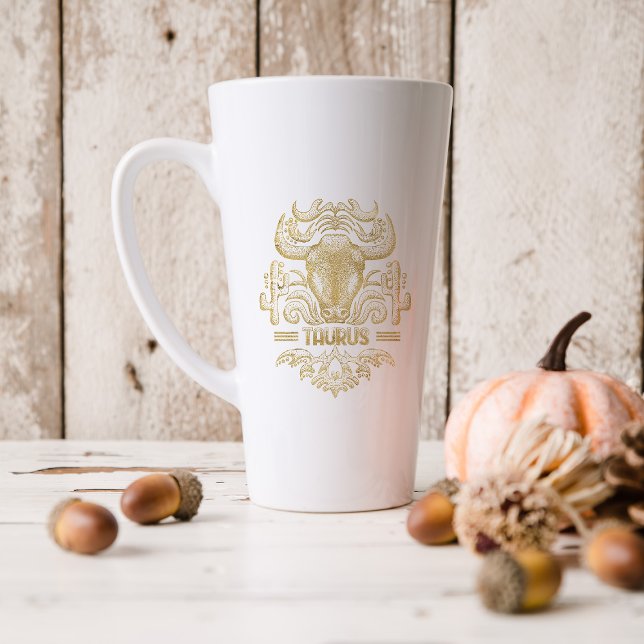 Taza De Café Latte Rótulo Zodiac Astrología Tauro Oro | Monograma (Subido por el creador)