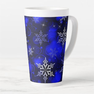 Taza De Café Latte Royal Blue Snowflake Motif