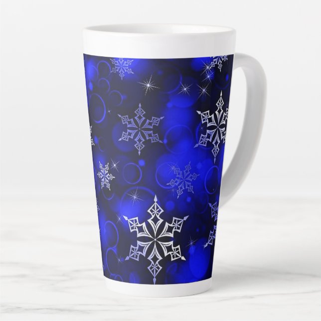 Taza De Café Latte Royal Blue Snowflake Motif (Ángulo derecho)