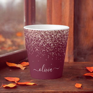 Taza De Café Latte Rubí Rosa Dorado Rubor Brillo Rosa Monograma