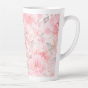 Taza De Café Latte Rubor Flor de Acuarela Floral