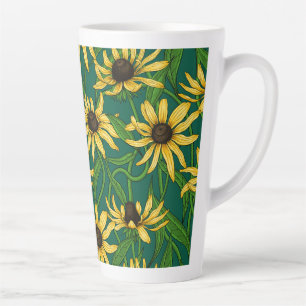 Taza De Café Latte Rudbekia amarilla en verde oscuro