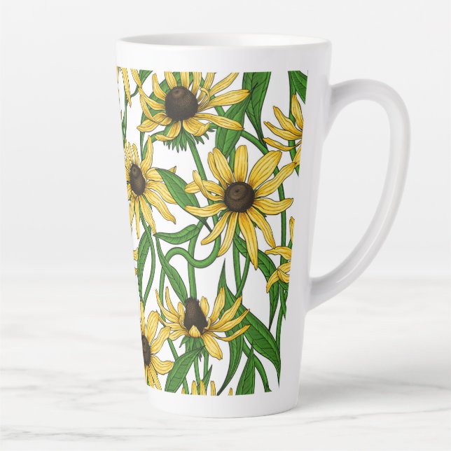Taza De Café Latte Rudbekia amarilla sobre blanco (Derecha)