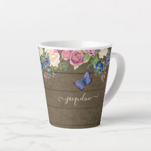 Taza De Café Latte Ruidosa marina floral borgoña