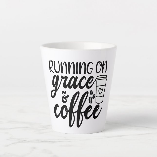 Taza De Café Latte Running on grace and coffee (Anverso)