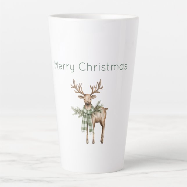 Taza De Café Latte Rustic Brown Cream Green Deer Christmas (Anverso)