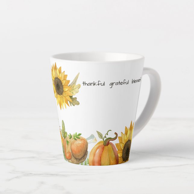 Taza De Café Latte Rústica acuarela Calabaza de girasol personalizada (Ángulo derecho)