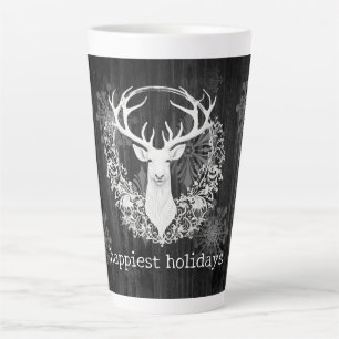 Taza De Café Latte Rústica acuarela de reno blanco