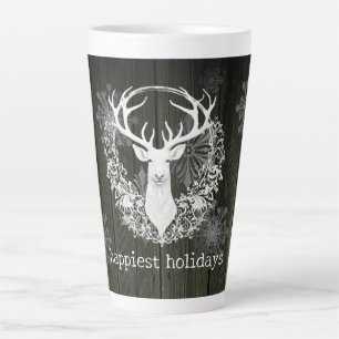 Taza De Café Latte Rústica acuarela de reno blanco   Green