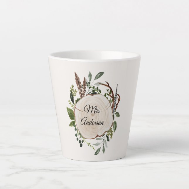Taza De Café Latte Rústico trozo de madera de tiza (Anverso)