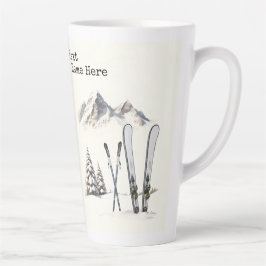 Taza De Café Latte Rústico Watercolor Ski Snow Tree Mountain Winter